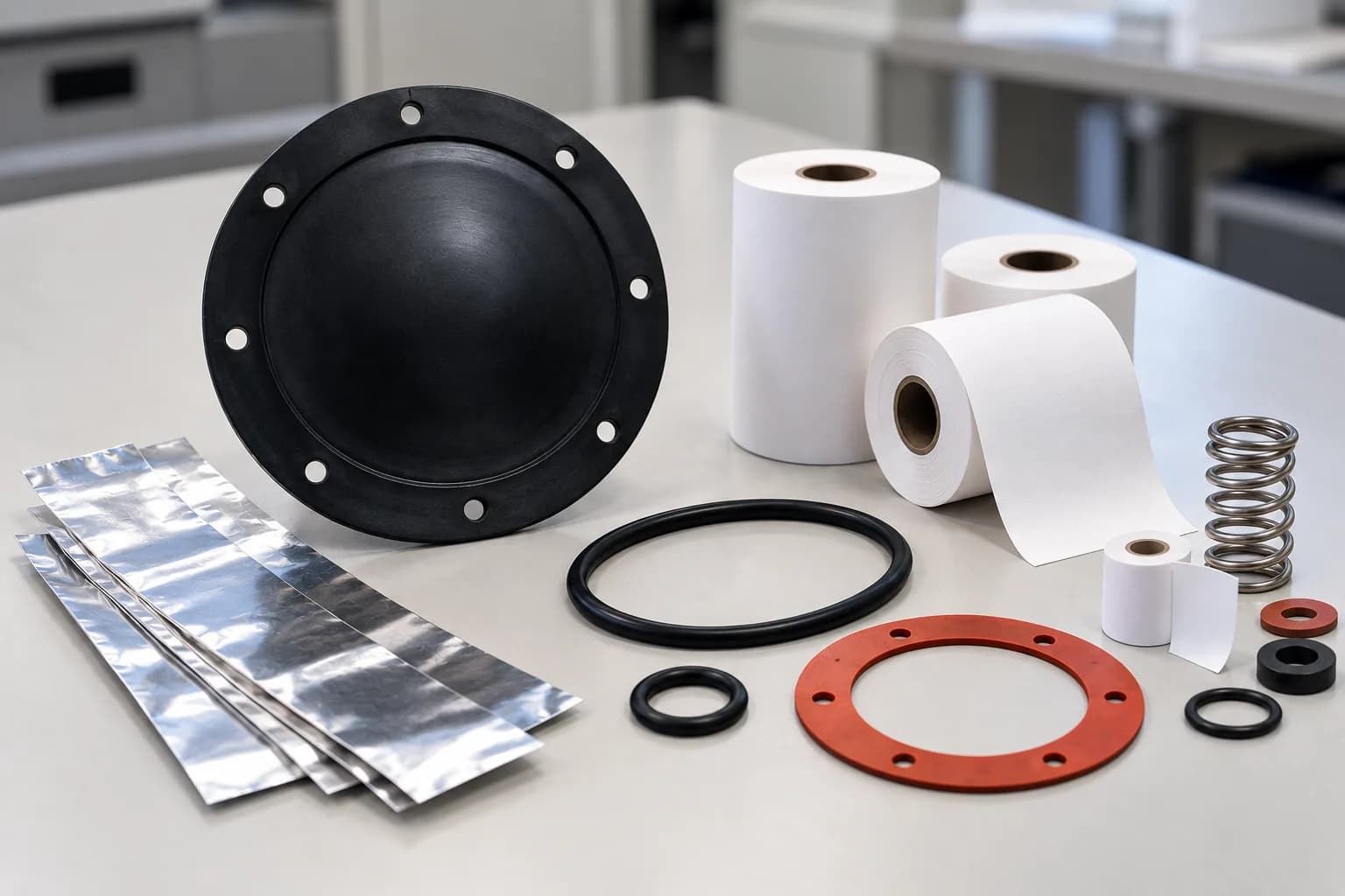 Spare parts and consumables — diaphragm, seals, O-rings, springs and paper rolls